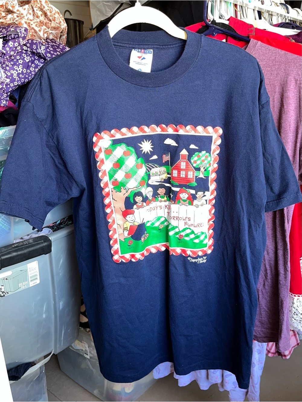 Vintage ‘97 Jerzees Navy Blue Adult Graphic Tee Schoolyard Print C. Bailey